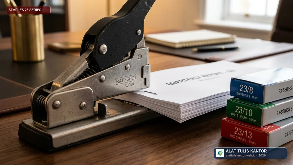 Detail komponen stapler heavy duty dan varian ukuran staples kawat besar tipe 23 series