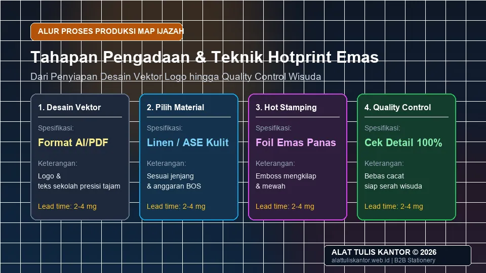 Alur proses produksi dan teknik cetak map ijazah custom hotprint emas sekolah