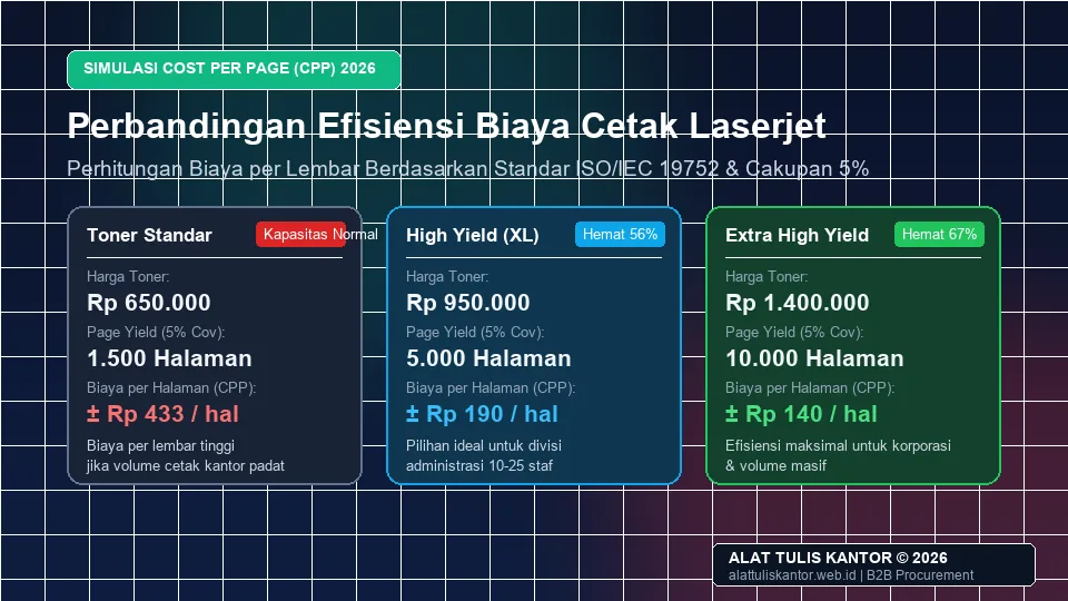 Simulasi perbandingan efisiensi toner printer laserjet standar vs high yield